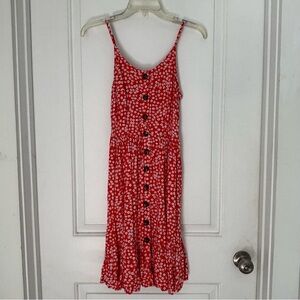 Japna Red White Floral Cotton Dress